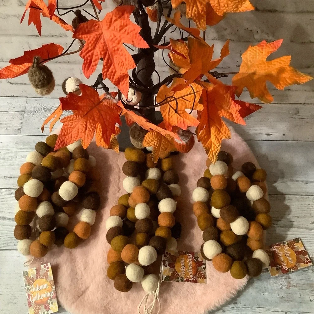 Set of 3 15+ Ft. (45+ ft) Strings of Autumn Gatherings Felt Pom Pom Garland Only